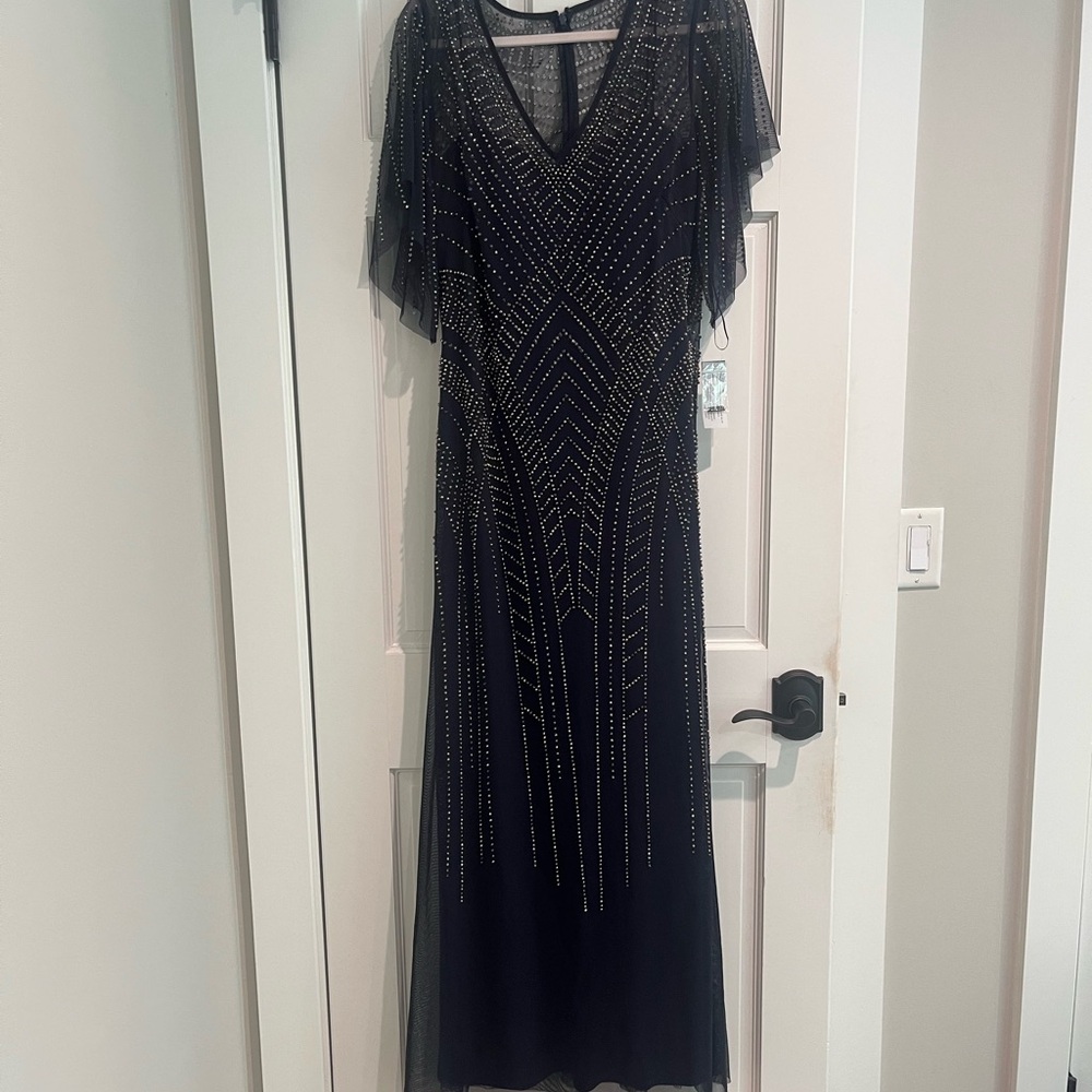 NWT Jeanne Alexander Mother of the Bride Navy Beaded Evening Dress size 12